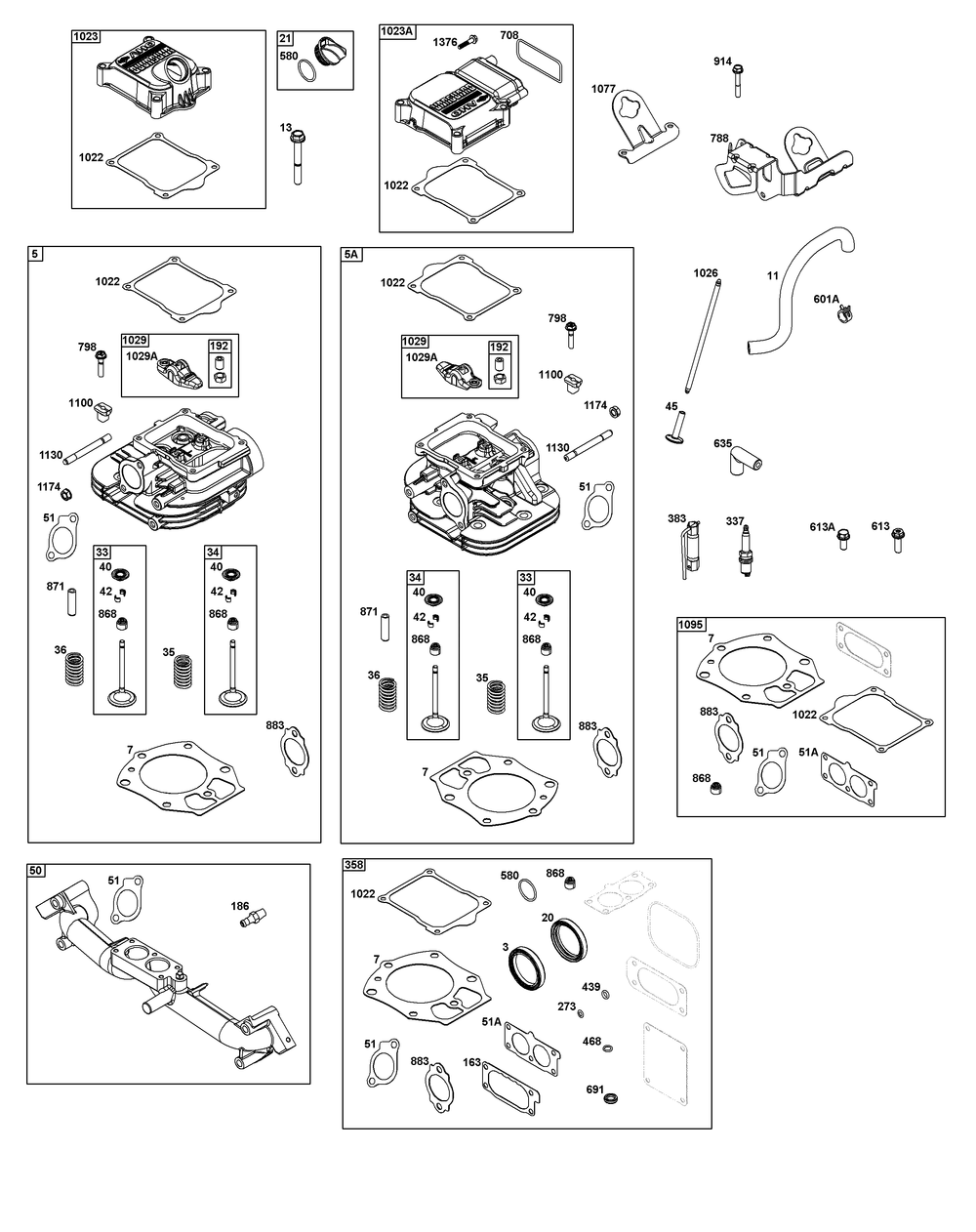 Cylinder Head Group Diagram and Parts List for 542477-0008-J1 400000 - 699999 Briggs and Stratton Engine